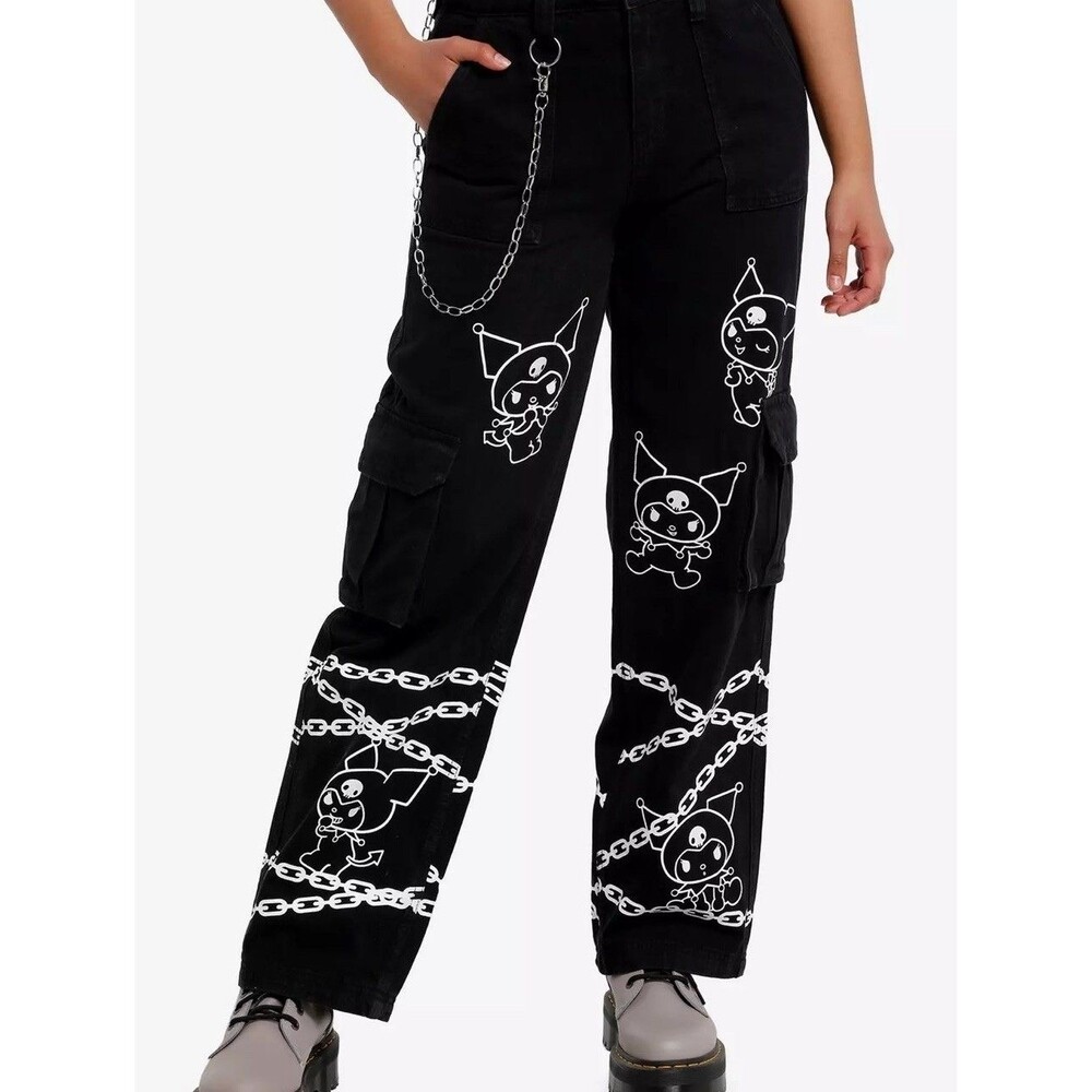 Brand New! Hot Topic's Kuromi Belt Chain Black Carpenter Grunge Pants Size 15